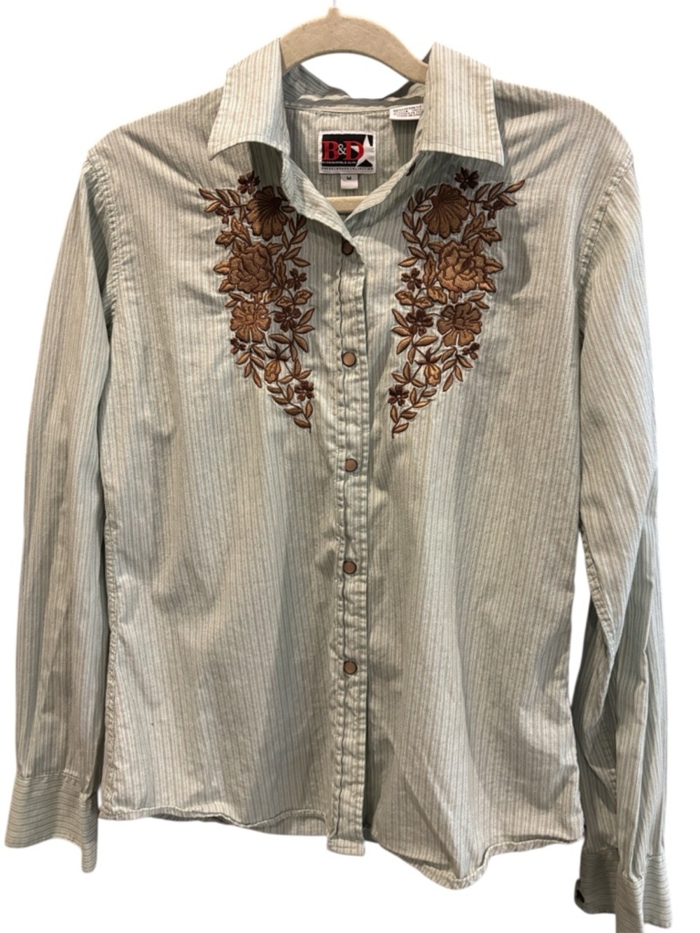 Vintage B&D Brooks & Dunn Floral Embroidered Pearl Snap Striped Y2K Shirt Medium